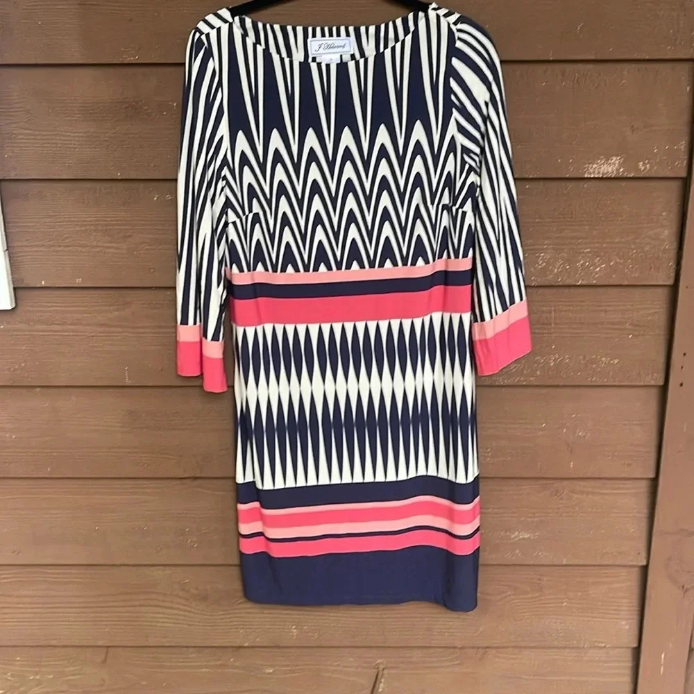 Jessica Howard striped coral and blue dress size 10 style# BK5M4810